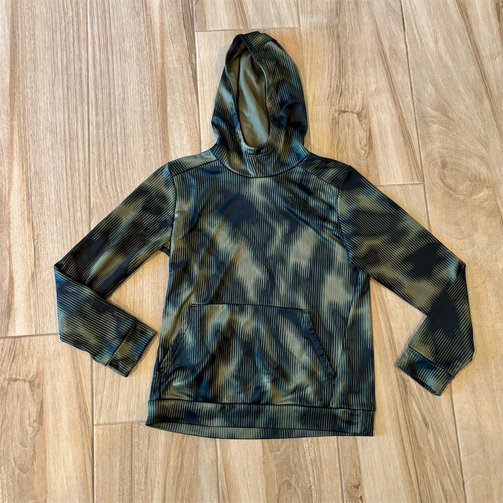 Under Armour Boys Hoodie Youth Large Green Black Camo Pullover Fleece